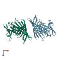 PDB entry 3tzg coloured by chain, top view.