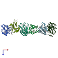 PDB entry 3tzh coloured by chain, top view.