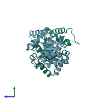 PDB 3tzn coloured by chain and viewed from the side.