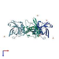 PDB entry 3tzs coloured by chain, top view.