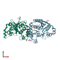 PDB entry 3tzt coloured by chain, front view.