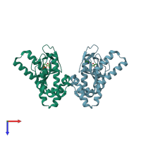 PDB entry 3u0z coloured by chain, top view.