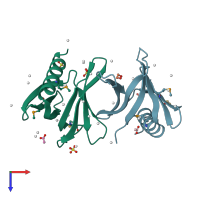PDB entry 3u12 coloured by chain, top view.