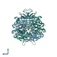 PDB entry 3u16 coloured by chain, side view.
