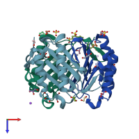 PDB entry 3u18 coloured by chain, top view.