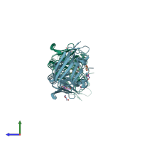 PDB entry 3u1q coloured by chain, side view.