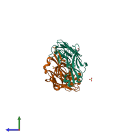 PDB entry 3u1s coloured by chain, side view.