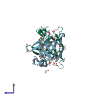 PDB entry 3u22 coloured by chain, side view.