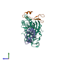 PDB entry 3u28 coloured by chain, side view.
