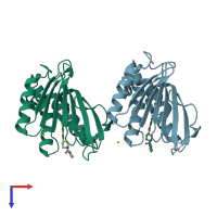 PDB entry 3u2d coloured by chain, top view.