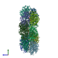 PDB entry 3u33 coloured by chain, side view.