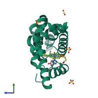 PDB entry 3u3e coloured by chain, side view.