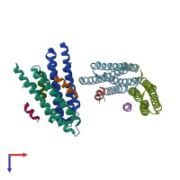 PDB entry 3u3f coloured by chain, top view.