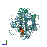 PDB entry 3u3y coloured by chain, side view.