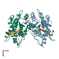 PDB entry 3u3y coloured by chain, top view.