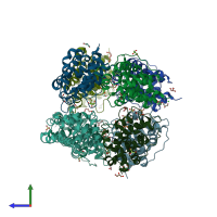 PDB entry 3u41 coloured by chain, side view.