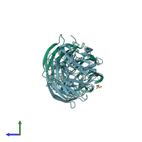 PDB 3u4y coloured by chain and viewed from the side.