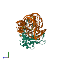 PDB entry 3u56 coloured by chain, side view.