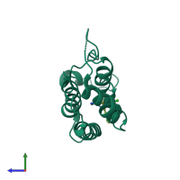 Monomeric assembly 4 of PDB entry 3u5k coloured by chemically distinct molecules, side view.