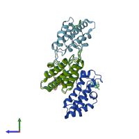 PDB entry 3u5k coloured by chain, side view.