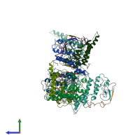 PDB entry 3u5p coloured by chain, side view.