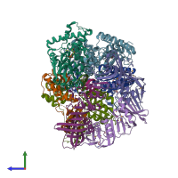 PDB entry 3u61 coloured by chain, side view.