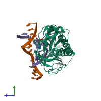 PDB entry 3u6e coloured by chain, side view.