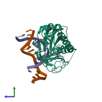 PDB entry 3u6l coloured by chain, side view.