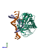 PDB entry 3u6p coloured by chain, side view.