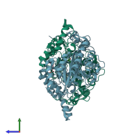 PDB entry 3u6w coloured by chain, side view.
