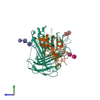 PDB entry 3u73 coloured by chain, side view.