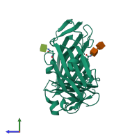 PDB entry 3u74 coloured by chain, side view.