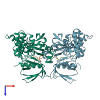 PDB entry 3u7d coloured by chain, top view.