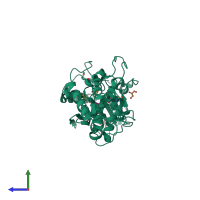 PDB entry 3u7e coloured by chain, side view.