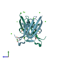 PDB entry 3u7z coloured by chain, side view.