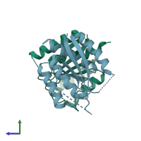 PDB entry 3u80 coloured by chain, side view.