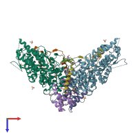 PDB entry 3u88 coloured by chain, top view.