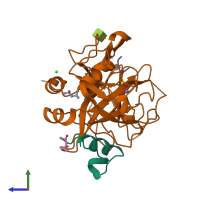 PDB entry 3u8r coloured by chain, side view.