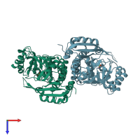 PDB entry 3u9i coloured by chain, top view.