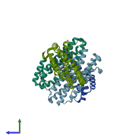 PDB entry 3u9m coloured by chain, side view.