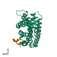 PDB entry 3u9q coloured by chain, side view.