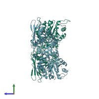 PDB entry 3ua4 coloured by chain, side view.