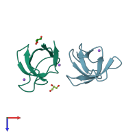 PDB entry 3ua6 coloured by chain, top view.
