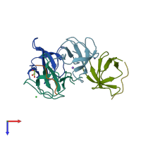 PDB entry 3ua7 coloured by chain, top view.