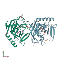 PDB entry 3ua9 coloured by chain, front view.