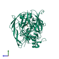 PDB entry 3uae coloured by chain, side view.