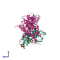 PDB entry 3uai coloured by chain, side view.
