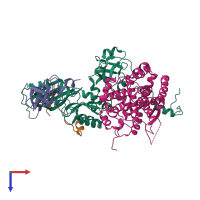 PDB entry 3uai coloured by chain, top view.