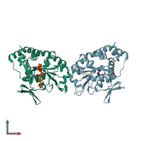 PDB entry 3uan coloured by chain, front view.