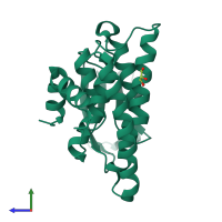 PDB entry 3uap coloured by chain, side view.